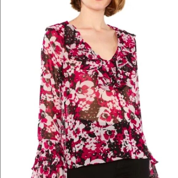 Misa Los Angeles floral ruffle bell sleeve blouse small boho fall cottage core - Picture 3 of 12